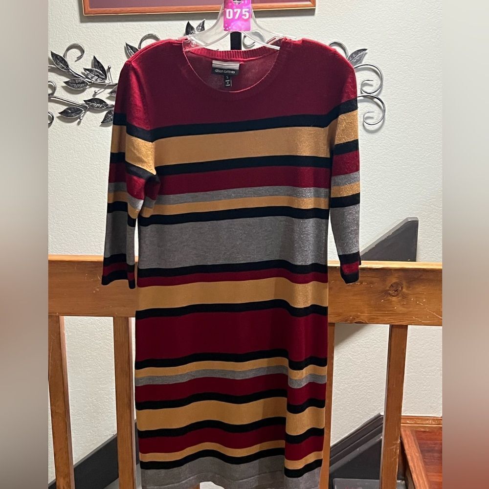 Like New Allison Brittney 3/4 Sleeve Color Block Sweater Dress Size Small #075